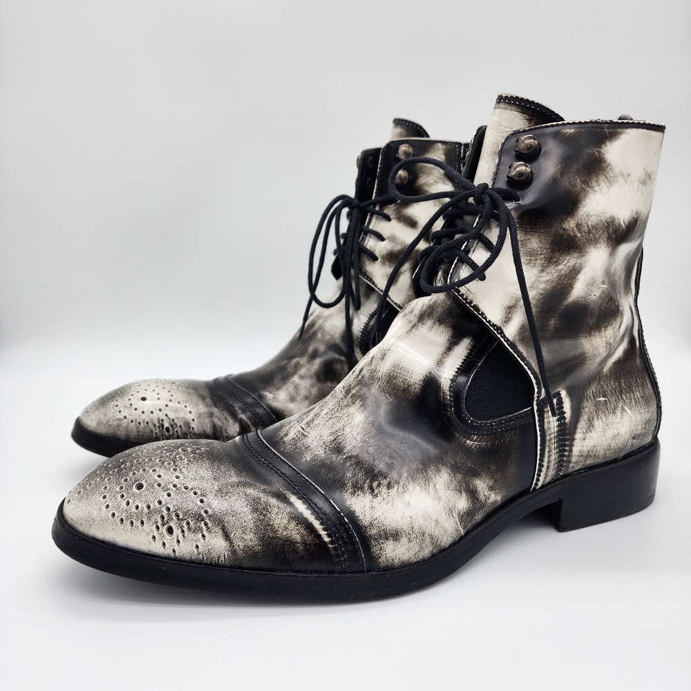 Jo Ghost Italy Handmade Lace Up Boots Distressed Black Grey Size 41